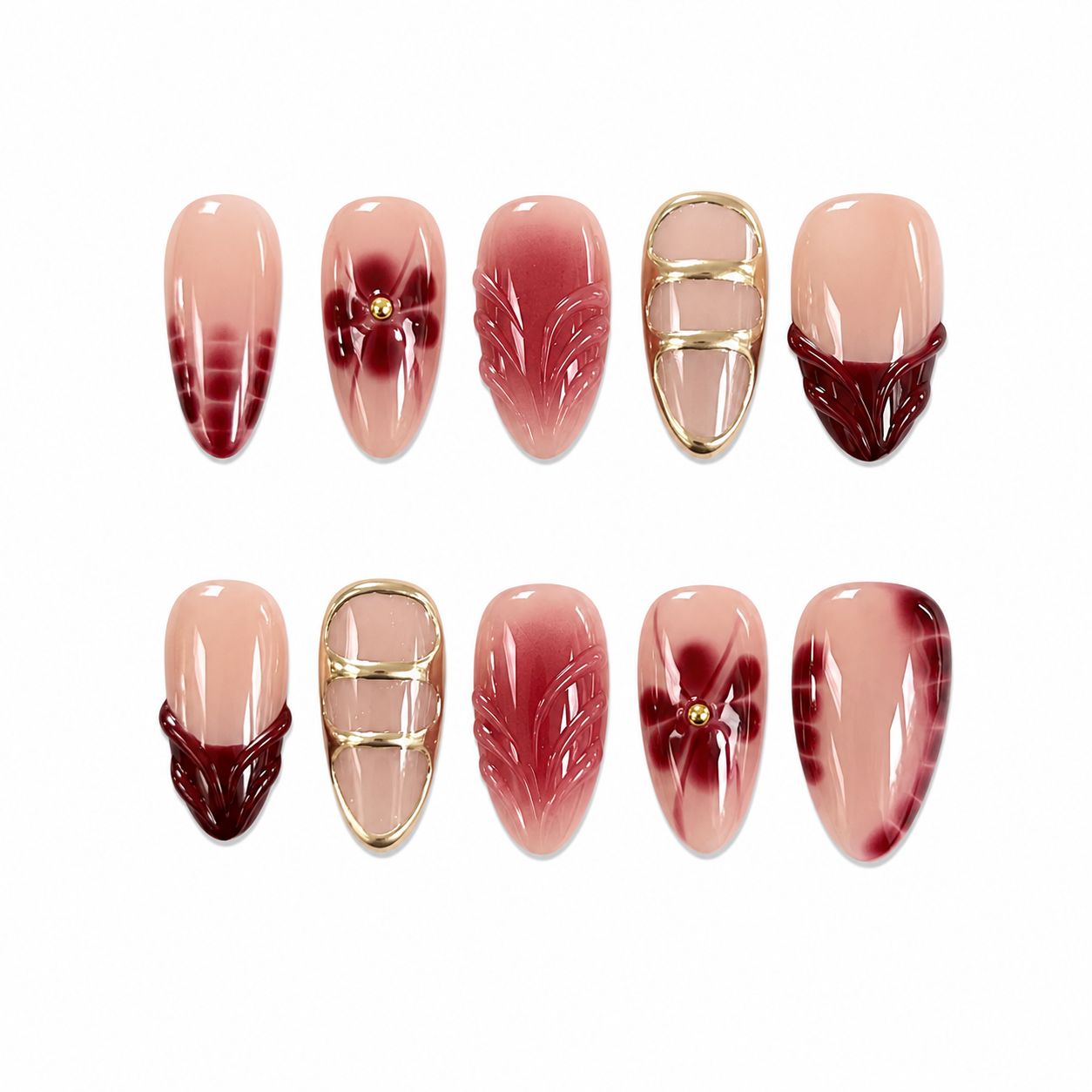 Burgundy Bloom Nails