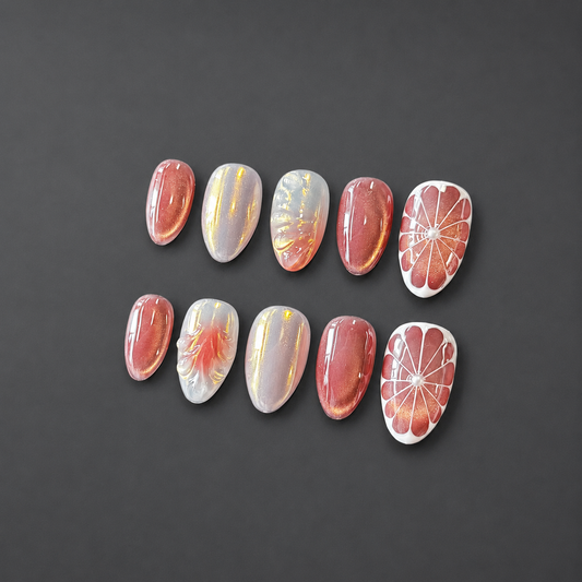 Rose Sorbet – Pink Citrus Floral Press-On Nails