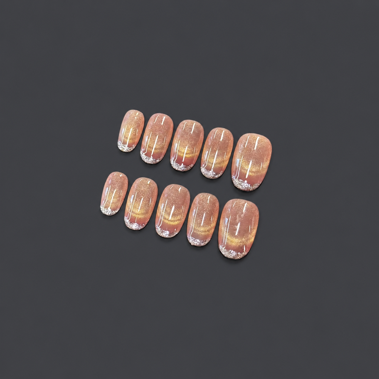 Blush Pink Silver Glitter French Nails | Short Square Cat Eye Press-On Nails