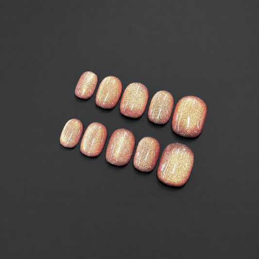 Peachy – Peach Gold Glitter Cat Eye Press-On Nails