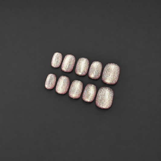 Pink Sugar – Blush Pink Glitter Cat Eye Press-On Nails