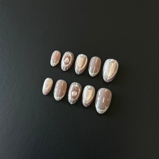 Angel’s Cake – Blush Pink Pearl Cat Eye Press-On Nails