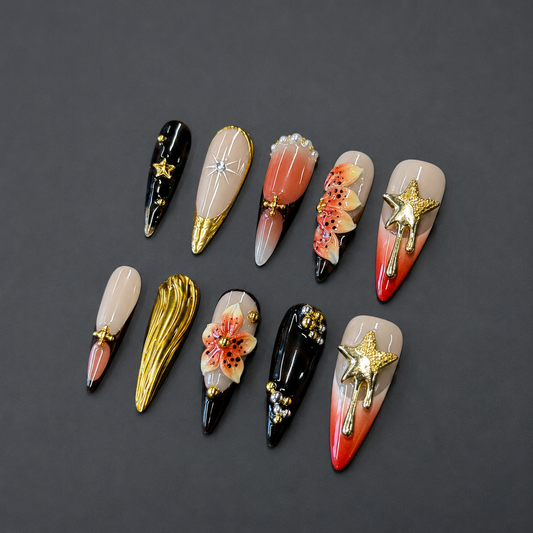 Golden Star – Lavender Pearl Cat Eye Press-On Nails