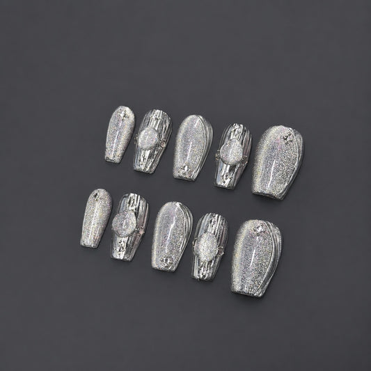 Ice King – Silver Chrome Gem Press-On Nails