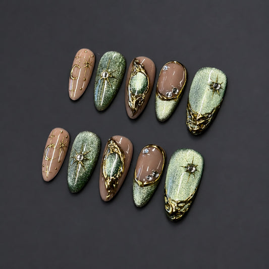 Sage Moon – Sage Green Celestial Press-On Nails