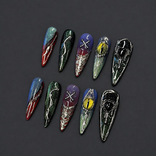 Venom – Dark Chrome Snake Press-On Nails