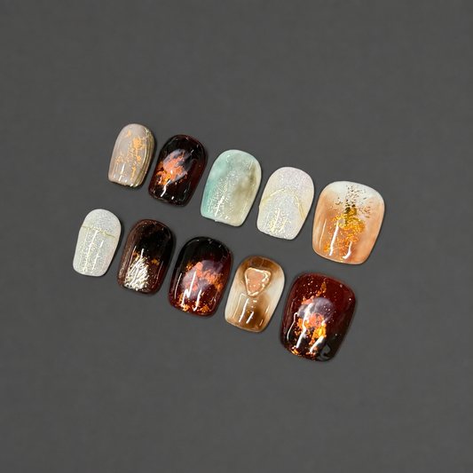 Terracotta – Ruby Brown Marble Press-On Nails
