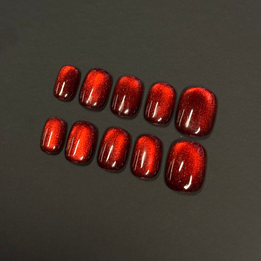 Ruby Cat-Eye Glitter Short Square Press-On Nails