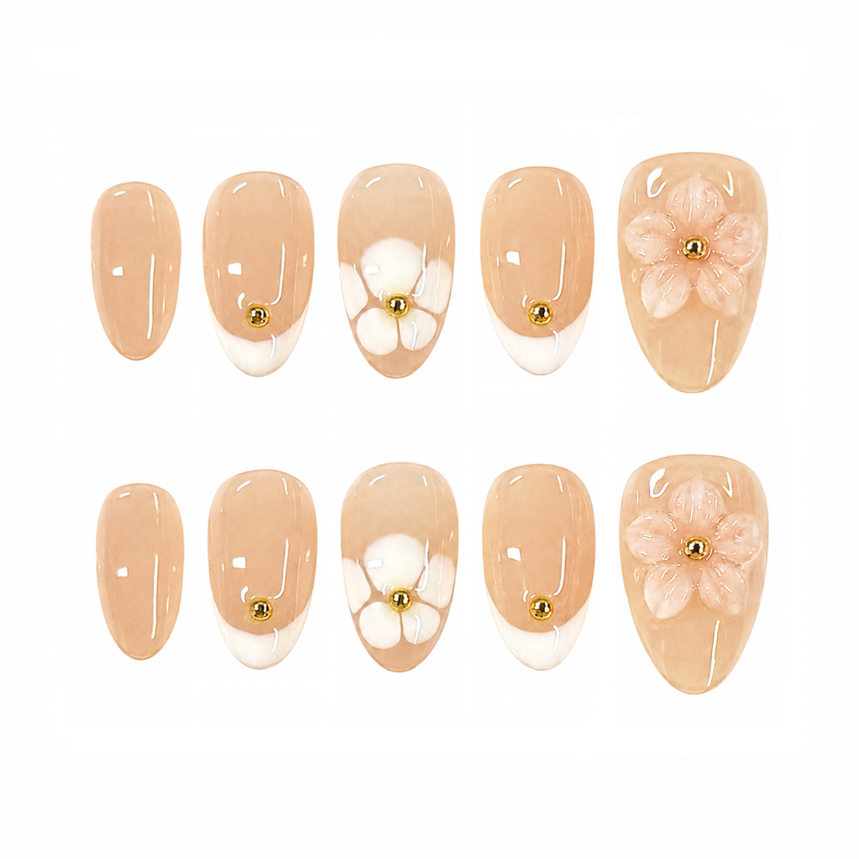 Soft Daisy French Nails, Short Almond Press-on Nails, Floral