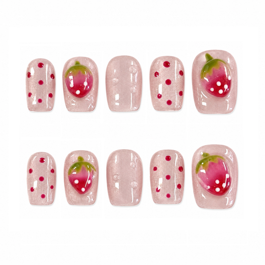 Strawberry Kiss – Pink Strawberry Jelly Press-On Nails