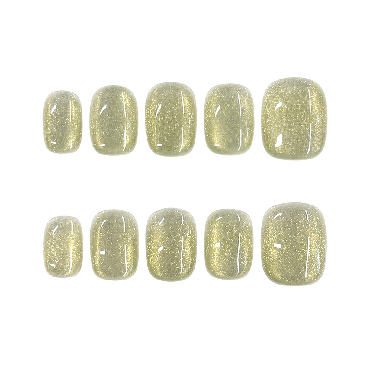 Sage Gold Glitter Nails - Short Square Green Cat Eye Press-On Nails