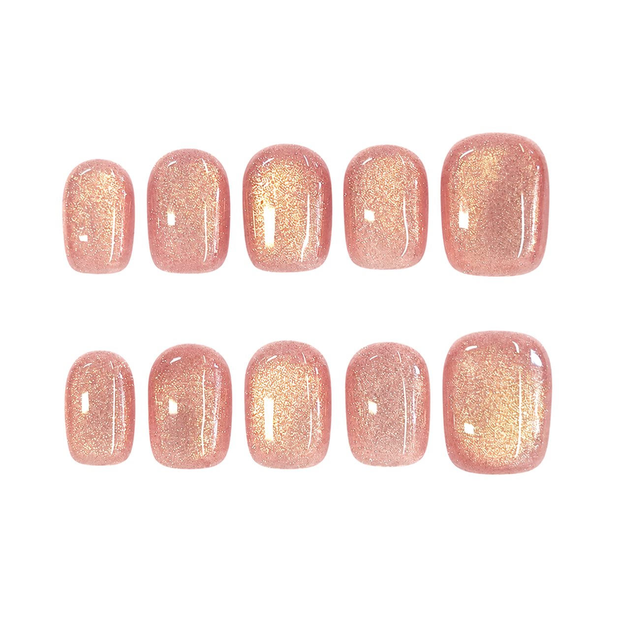 Peach Gold Glitter Nails | Short Square Cat Eye Press-On Nails