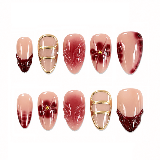 Ruby Petal Gel Nail Set, Short Almond Presson Nails