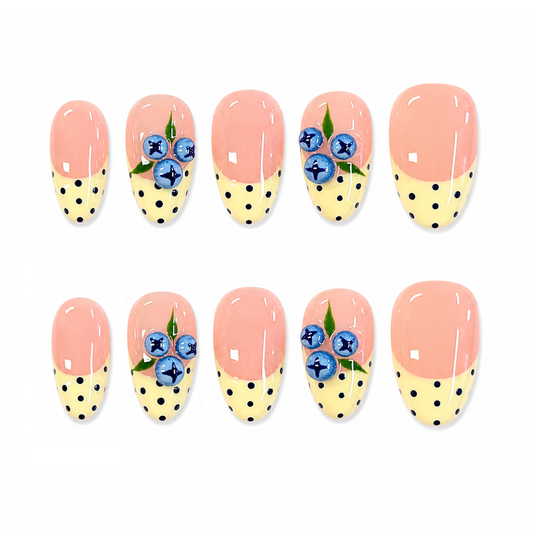 Blueberry Crush – Blue Floral French Press-On Nails