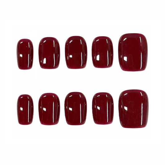 Cherry Wine – Burgundy Short Square Press-On Nails