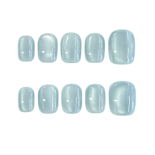 Baby Blue Pearl Cat Eye Nails - Short Square Press-On Nails