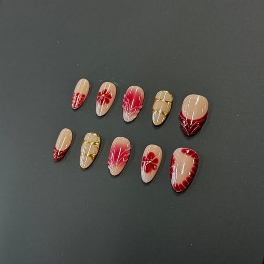 Rose Quartz – Pink Floral Cat Eye Press-On Nails