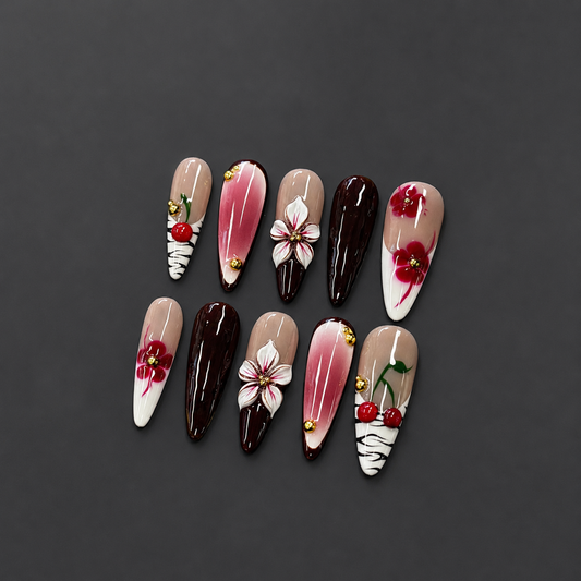 Cherry Wild – Cherry Leopard Floral Press-On Nails
