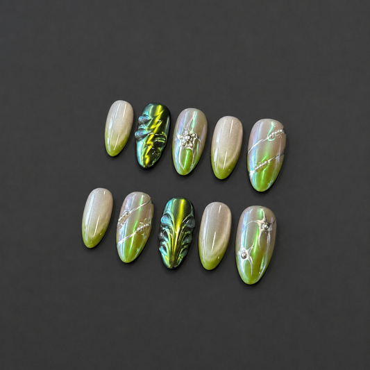 Green Flash – Lime Green Chrome Press-On Nails