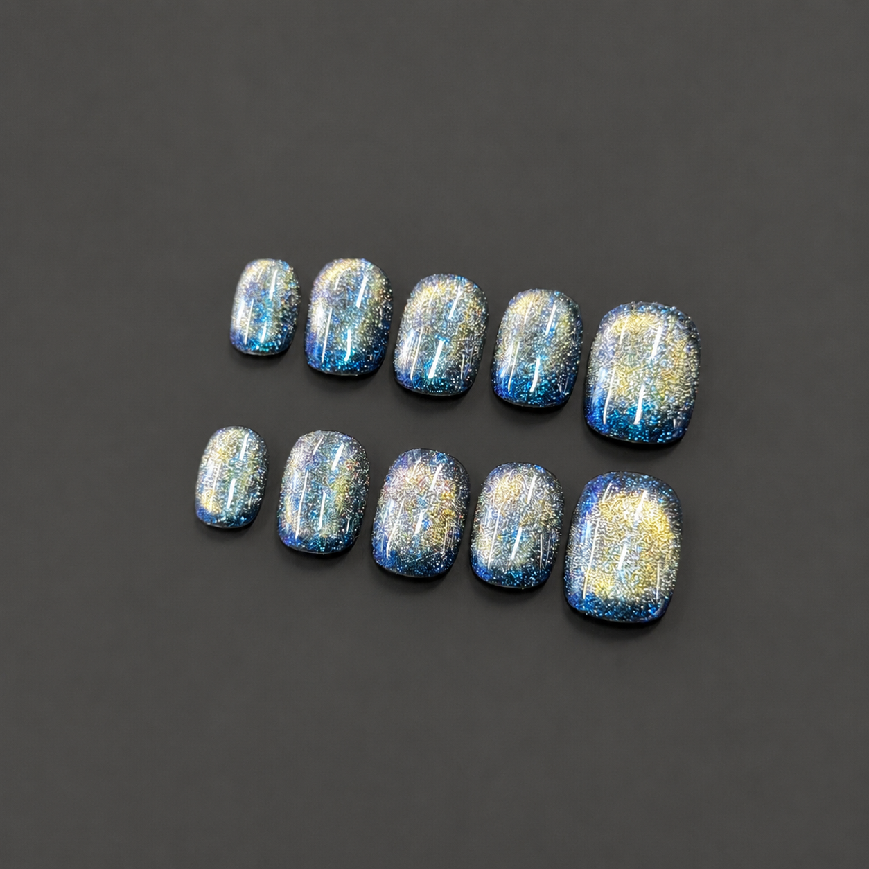 Midnight Galaxy Glitter Nails | Short Square Blue Cat Eye Press-On Nails