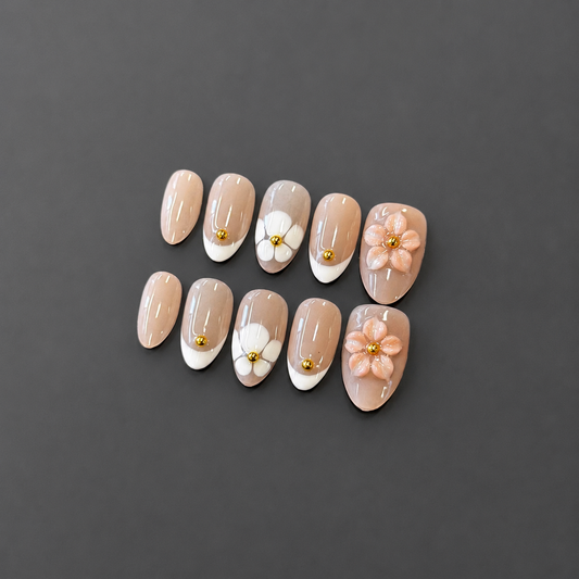 Daisy Milk – Nude Daisy French Press-On Nails