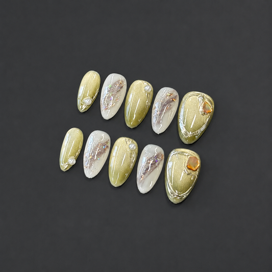 Sage Mist – Green Marble Pearl Press-On Nails