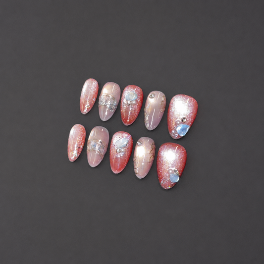 Pink Champagne – Blush Pink Gemstone Press-On Nails