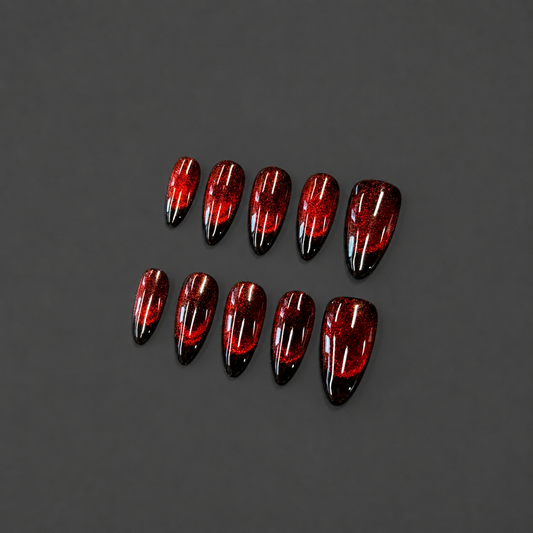 Dark Ruby – Burgundy Cat Eye Press-On Nails