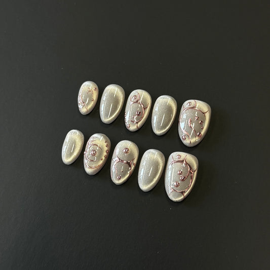 Champagne Vine – Pink Chrome Cat Eye Press-On Nails