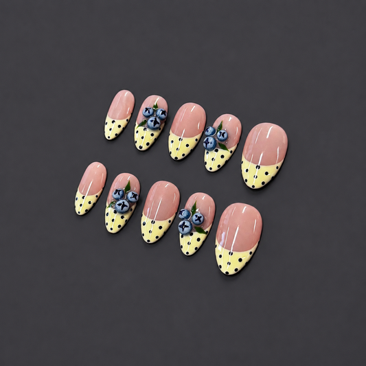 Blueberry Crush – Blue Floral French Press-On Nails