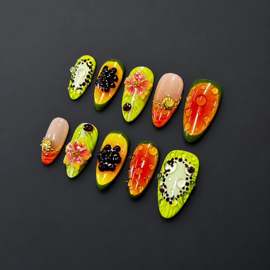 Tutti Frutti – Colorful Fruit Floral Press-On Nails