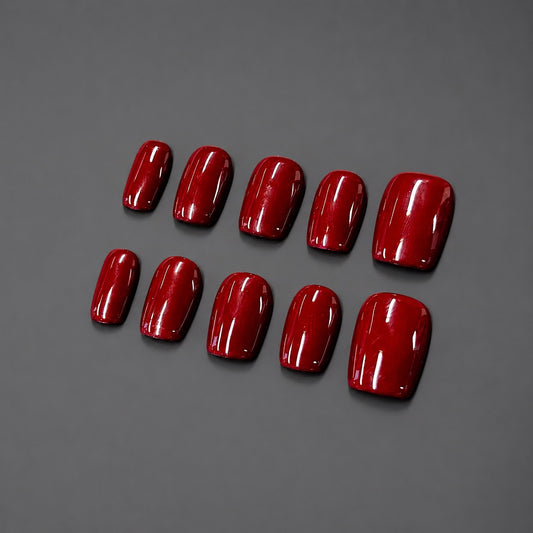 Cherry Wine – Burgundy Short Square Press-On Nails