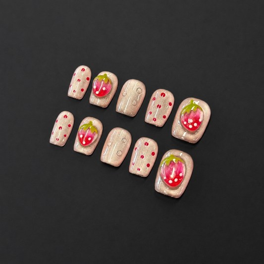 Strawberry Kiss – Pink Strawberry Jelly Press-On Nails