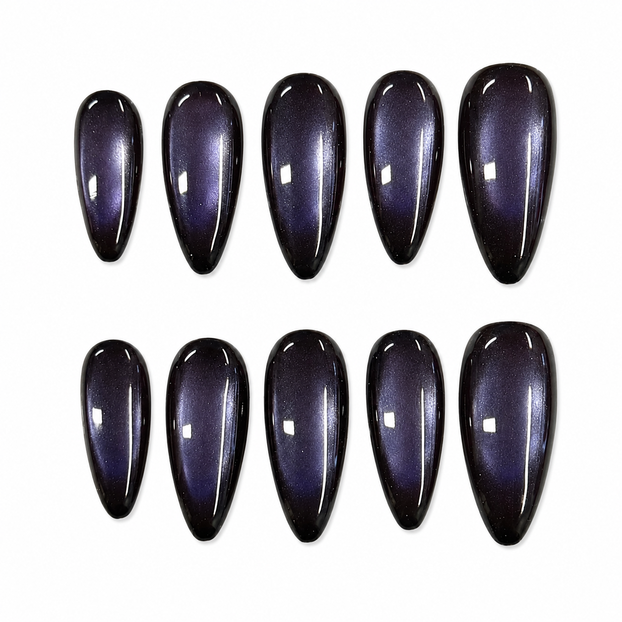 Black Purple Cat Eye Nails | Long Almond Magnetic Press-On Nails