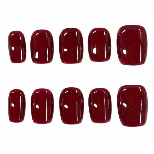 Classic Burgundy Short Square Nails | Deep Red Glossy Press-On Nails
