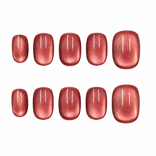 Rose Ember – Rosy Metallic Cat Eye Press-On Nails
