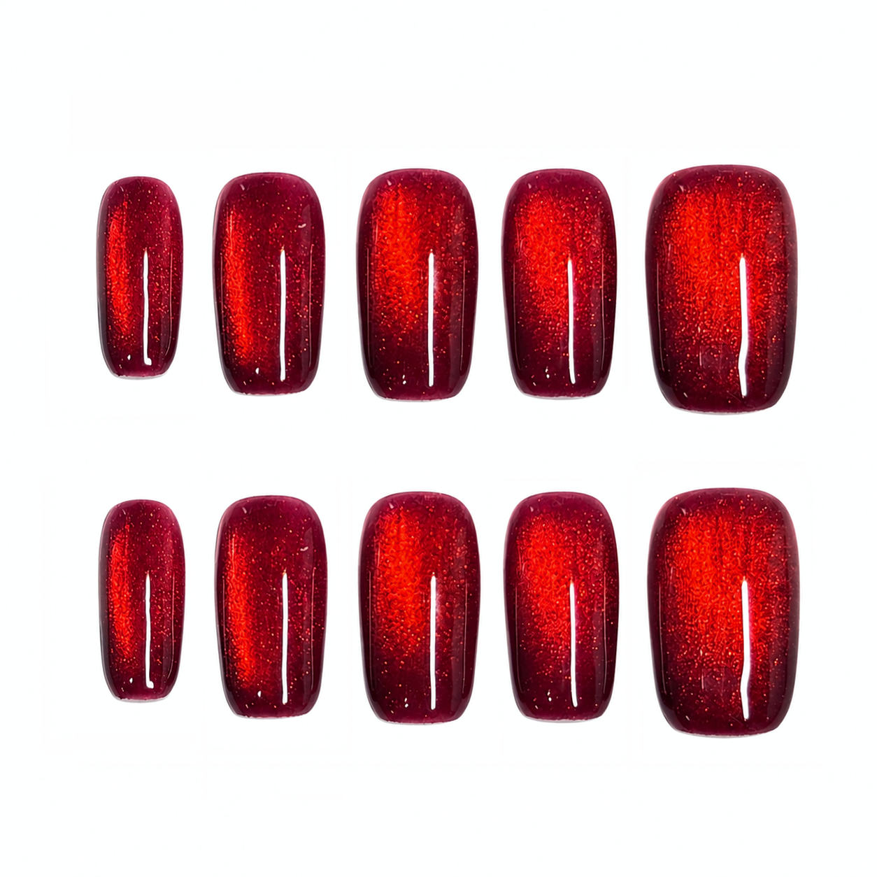 Ruby Ember – Red Cat Eye Glitter Press-On Nails