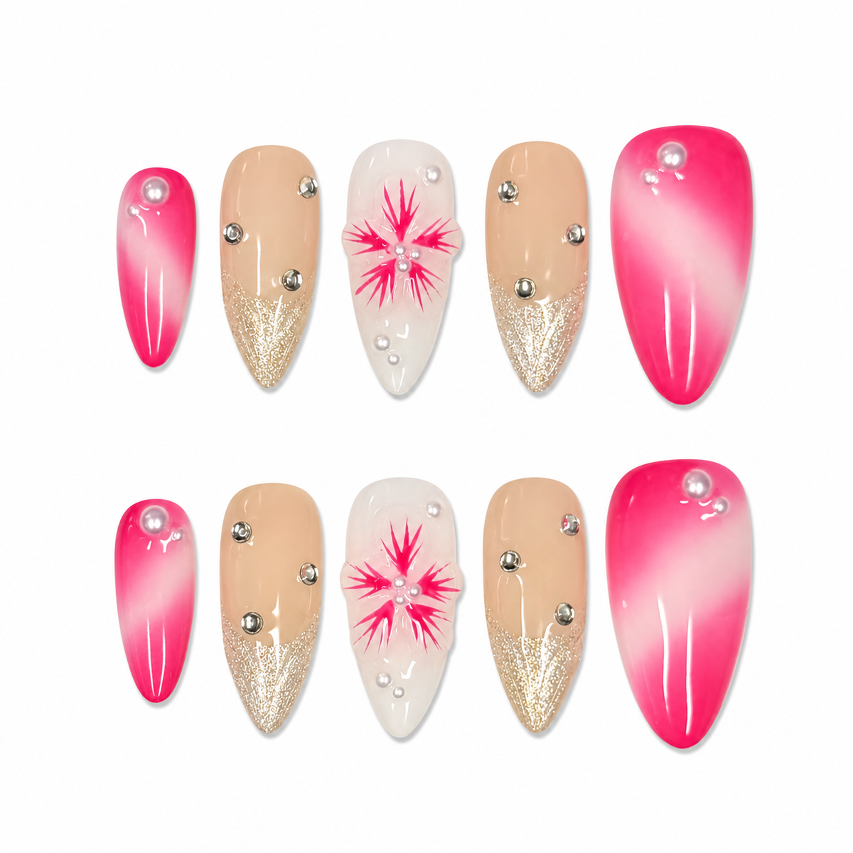 Pink Blossom Glitter Stiletto Press-On Nails