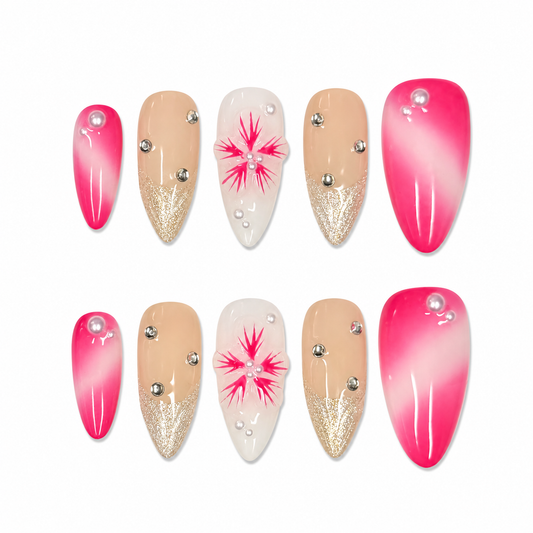 Pink Blossom Glitter Stiletto Press-On Nails