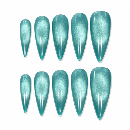 Aqua Cat-Eye Stiletto Press-On Nails
