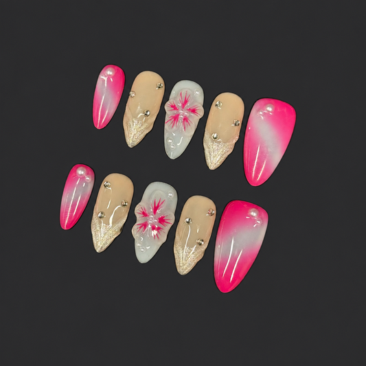 Pink Blossom Glitter Stiletto Press-On Nails