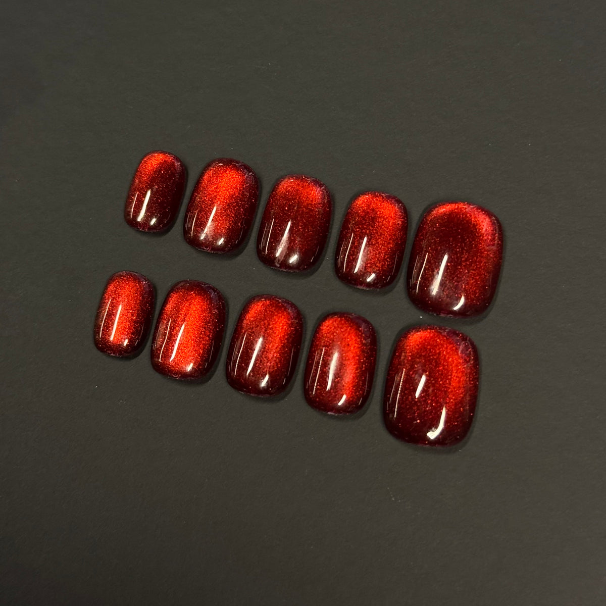 Ruby Cat-Eye Glitter Short Square Press-On Nails
