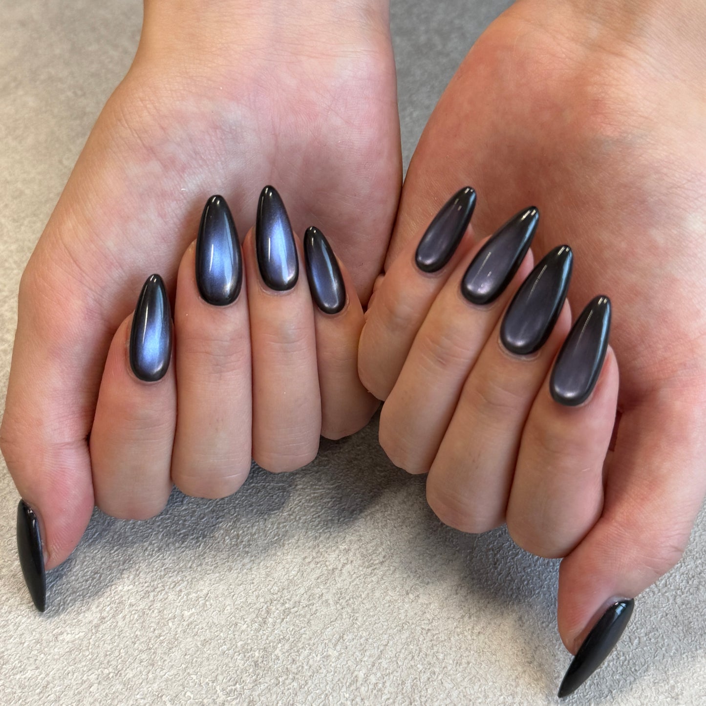 Black Purple Cat Eye Nails | Long Almond Magnetic Press-On Nails