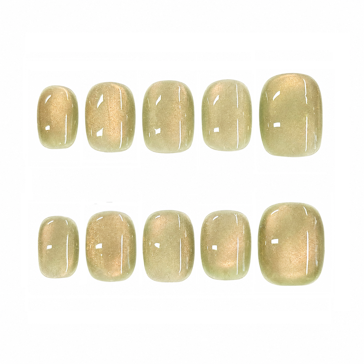 Olive Gold Cat Eye Nails | Short Square Green Press-On Nails