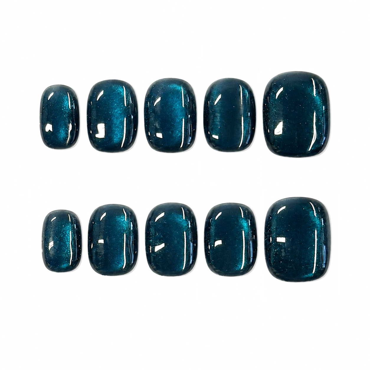 Deep Teal Cat Eye Nails | Short Square Emerald Blue Press-On Nails
