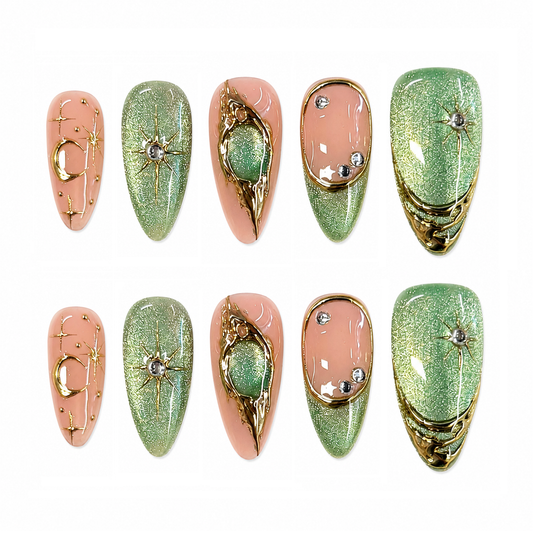 Sage Moon – Sage Green Celestial Press-On Nails