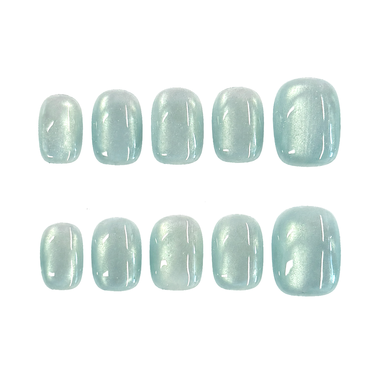 Aqua Pearl Cat Eye Nails | Short Square Blue Green Press-On Nails