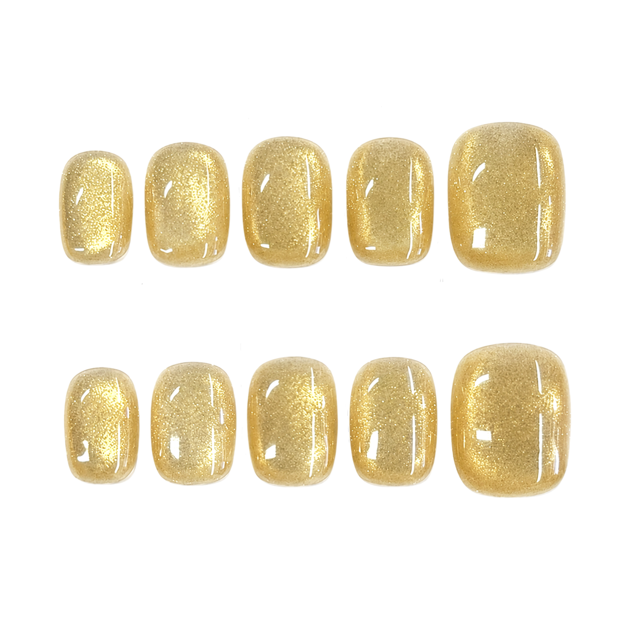 Golden Champagne Glitter Nails | Short Square Cat Eye Press-On Nails