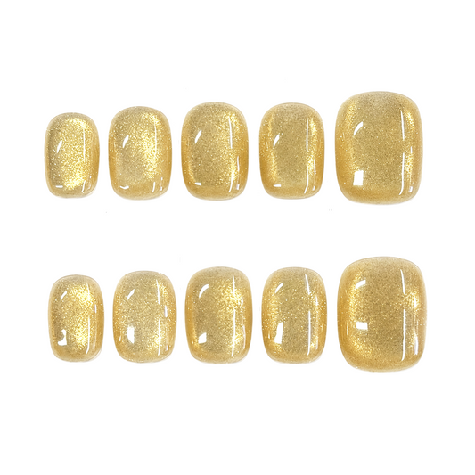 Golden Champagne Glitter Nails | Short Square Cat Eye Press-On Nails