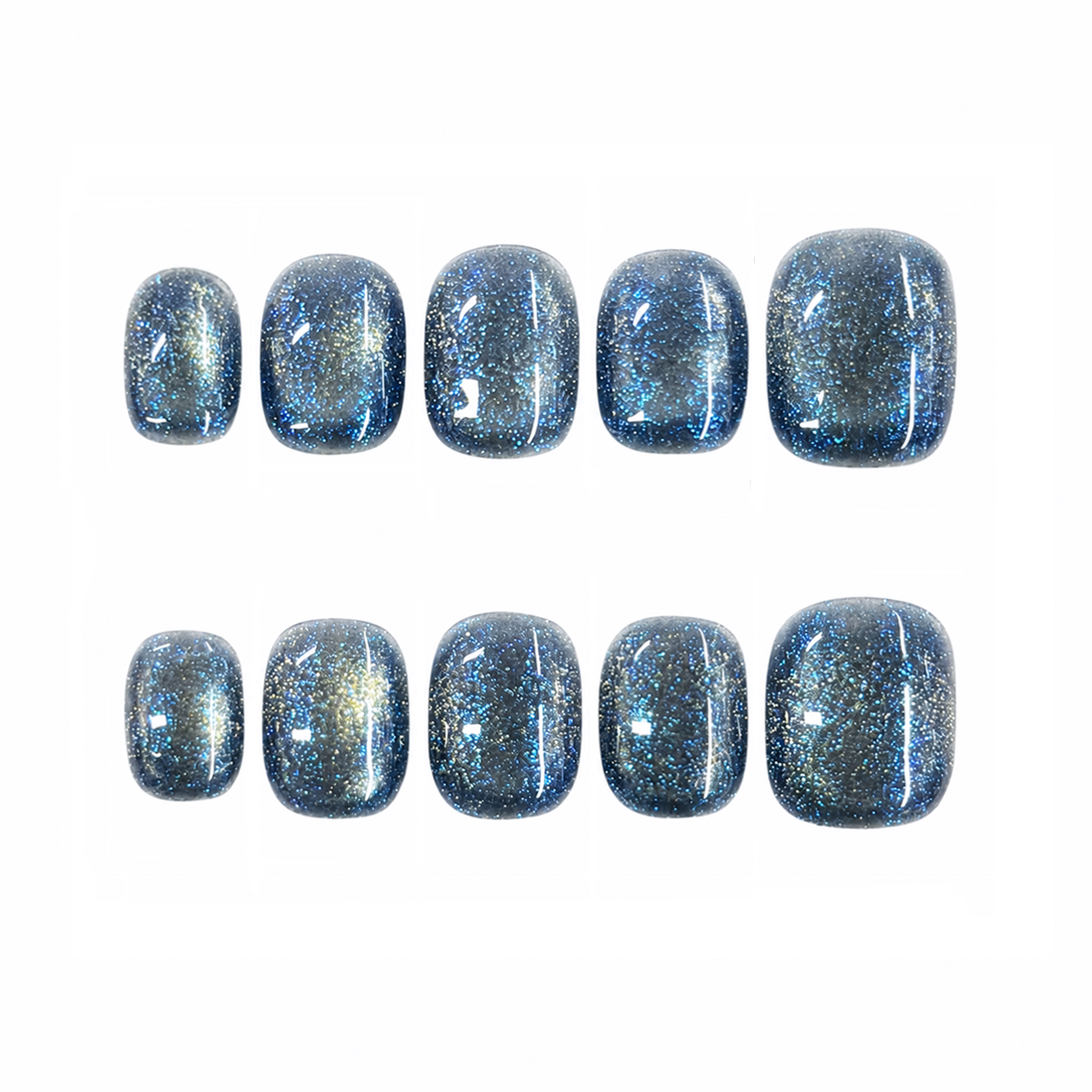 Midnight Galaxy Glitter Nails | Short Square Blue Cat Eye Press-On Nails